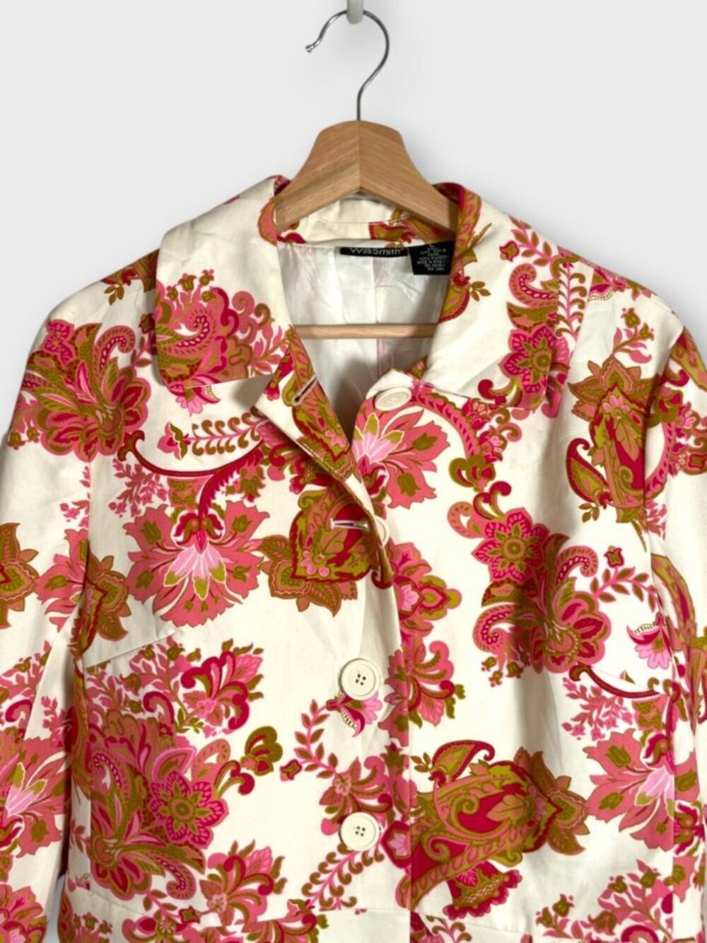 Willi Smith Trench Jacket LARGE 100% Cotton Lined Lightweight Spring Paisley - Picture 3 of 8